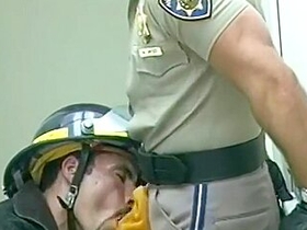 Police Office And Fireman Do Indecent Things In The Kitchen